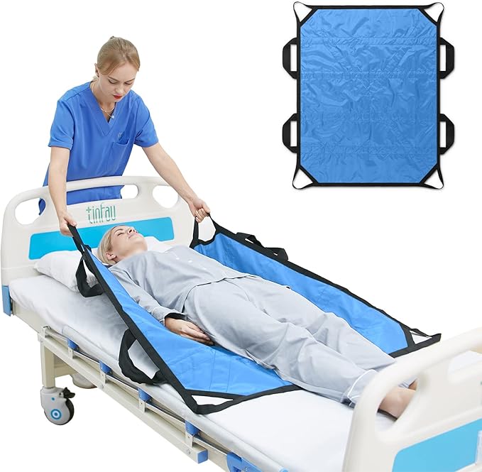45" x 36" Positioning Bed Pad with Handles Washable Draw Sheets for Hospital Bed Ridden Patient Clothes Waterproof Glide Sheets for Patients Moving Pad for Lifting &Transfer Sheet, Light Blue
