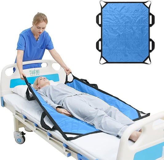 45" x 36" Positioning Bed Pad with Handles Washable Draw Sheets for Hospital Bed Ridden Patient Clothes Waterproof Glide Sheets for Patients Moving Pad for Lifting &Transfer Sheet, Light Blue