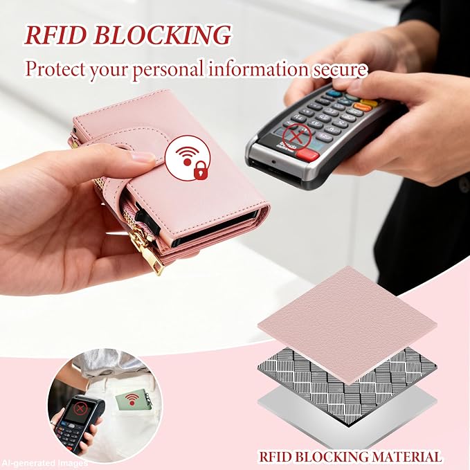 Small Card Wallet Women: Rfid Leather Smart Pop Up Wallets | Ladies Mini Card Holder Slim Minimalist with Zipper Coin Pocket ID Window - Gifts for Wife Mother on Anniversary Birthday