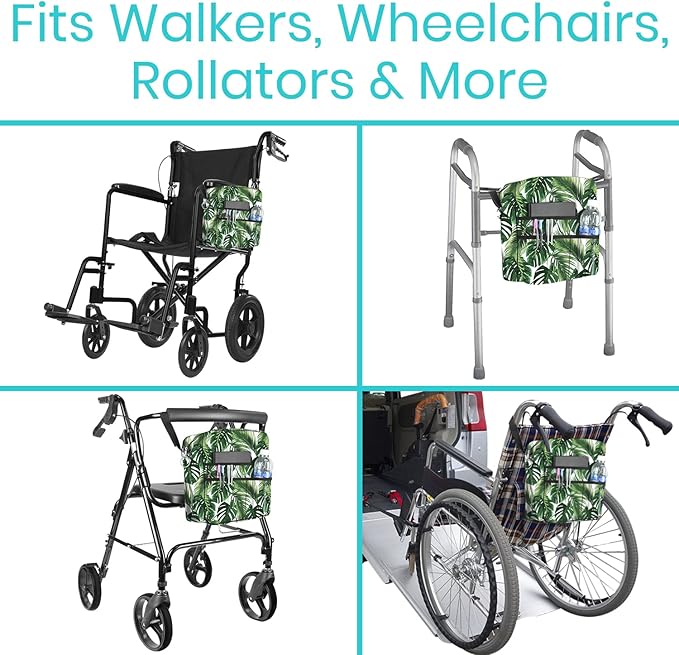 Vive Wheelchair Bag - Machine Washable, Double-Stitched, Water-Resistant Accessory Backpack for Rollators, Wheel Chairs, Walkers - Pouch with XL Pockets & Straps for Quick Installation