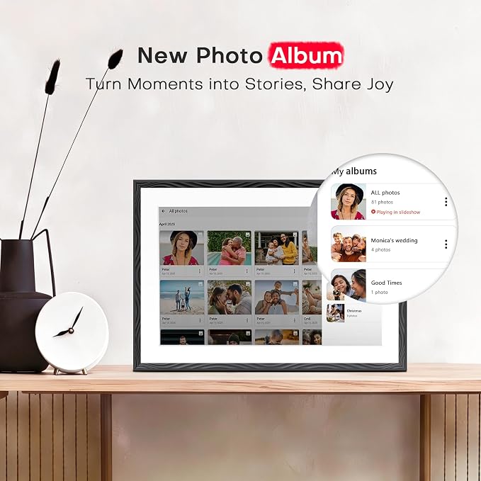 Frameo 10.1'' Digital Picture Frame WiFi, 1280 * 800 HD Touch Screen, 32GB Memory, Wall Mountable Digital Photo Frame, Auto-Rotate, Share Instantly, Wedding, Birthday Gifts for Mom