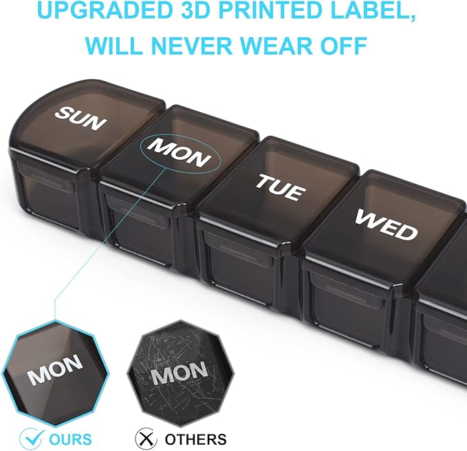 Large Weekly Pill Organizer 2 Pack,Daily Vitamin Case Box 7 Day with XL Compartment,Travel Friendly Medicine Organizer for Cod Liver Oil Supplements
