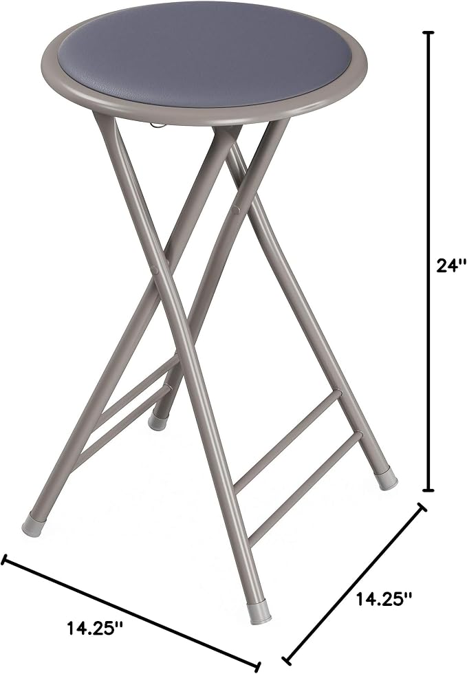 Lavish Home Folding Stool with Padded Backless Seat Set of 2, Gray, 24” | Counter Height Bar Stools with 225lb Capacity, Portable Indoor & Outdoor, Extra Seat for Kitchen, Rec Room or Camping