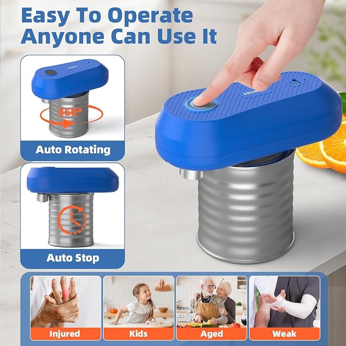 Auto Electric Can Opener, Rechargeable Can Openers for Seniors & Arthritis | One-Touch Rechargeable Battery Automatic Can Opener, Hands-Free, Smooth Edge, Compact, Cordless, Food-Safe Kitchen Gadgets