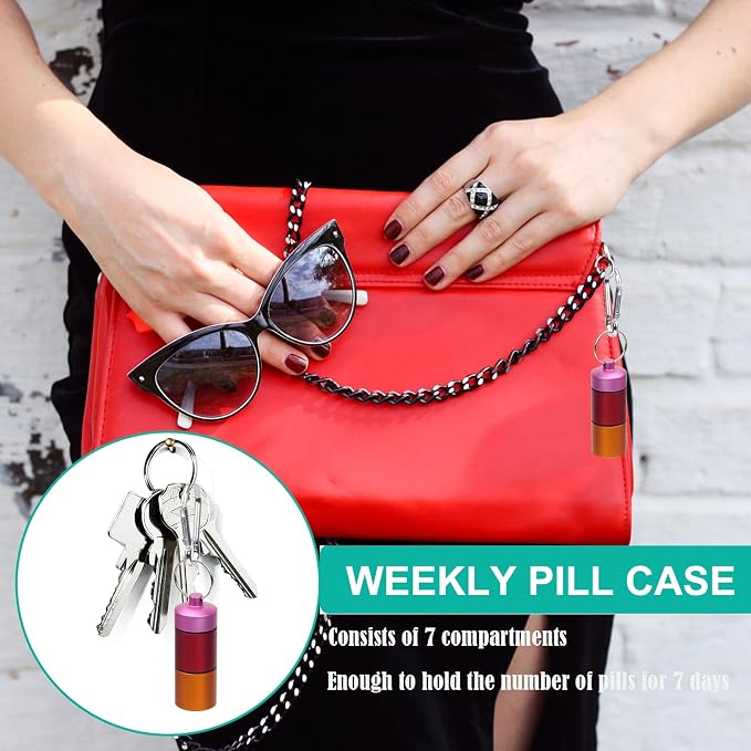 Small Portable Pill Case Keychain for Travel, AngleKai 2 Pack Pill Organizer Box, Waterproof Tablet Container Weekly Medicine Bottle Organizer (Rainbow)