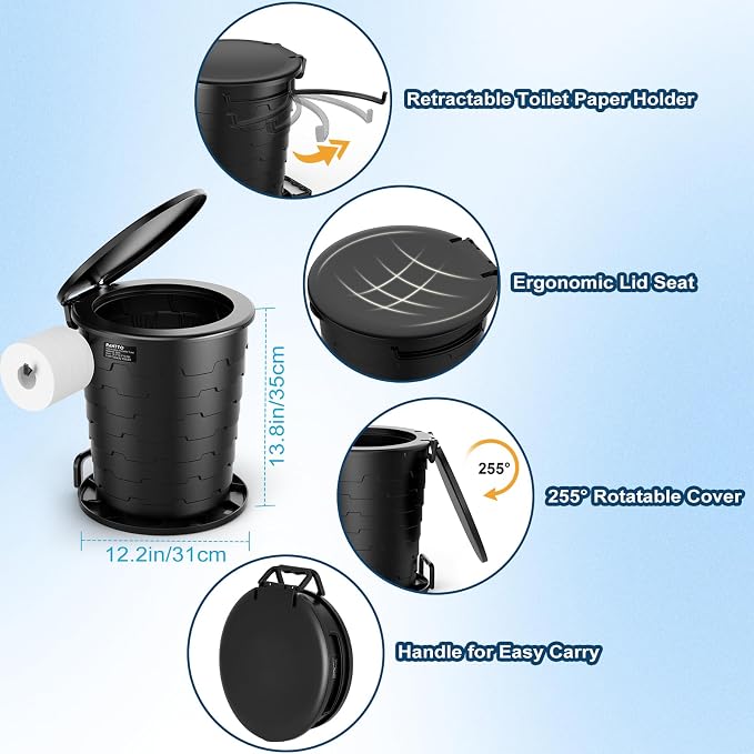 Camping Toilet,Height-adjustable Toilet, Portable Toilet for Camping, Car | Foldable Portable Potty with Toilet Bags and Paper Holder, for Camping, Outdoor, Hiking, Truck, RV, Beach