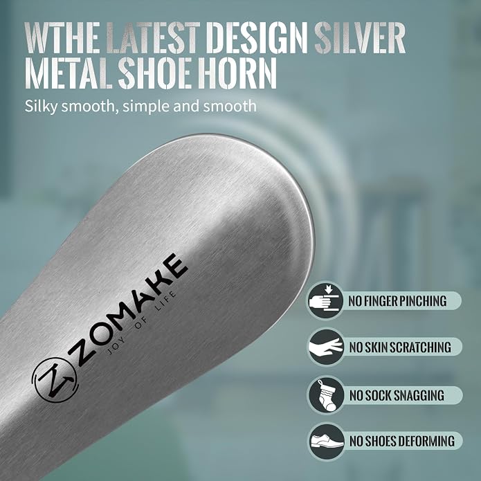 ZOMAKE Metal Shoe Horn, Small Travel Shoehorn for Men Women Kids, 5.9''/7.3''/7.5'' Portable Shoe Spoon Helper