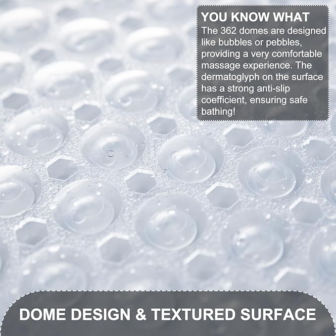 Bath Tub and Shower Mats, Non Slip 40 x 16 Inch Extra Long Bathtub Mat, Machine Washable Bathmat with Drain Holes, Suction Cups for Bathroom Floor, Clear