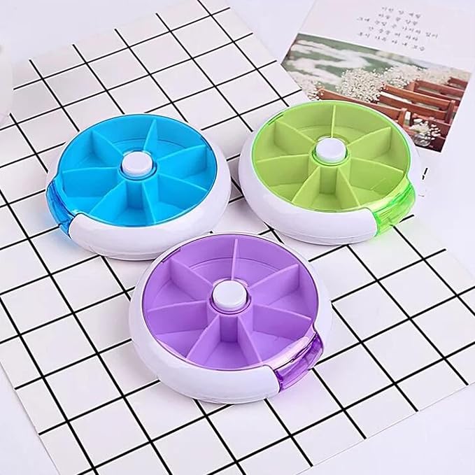 Pill Cases Weekly INVODA Pill Organizer 7 Day 3 Times Medicine Pill Dispenser Push Button Rotate Pill Planner with 7 Compartments