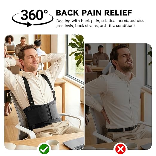Work Back Brace for Men & Women, Adjustable Lower Back Support Belt for Sciatica, Herniated Disc, Pain Relief, Moving Warehouse Heavy Lifting Safety & Protection (Black, XX-Large)