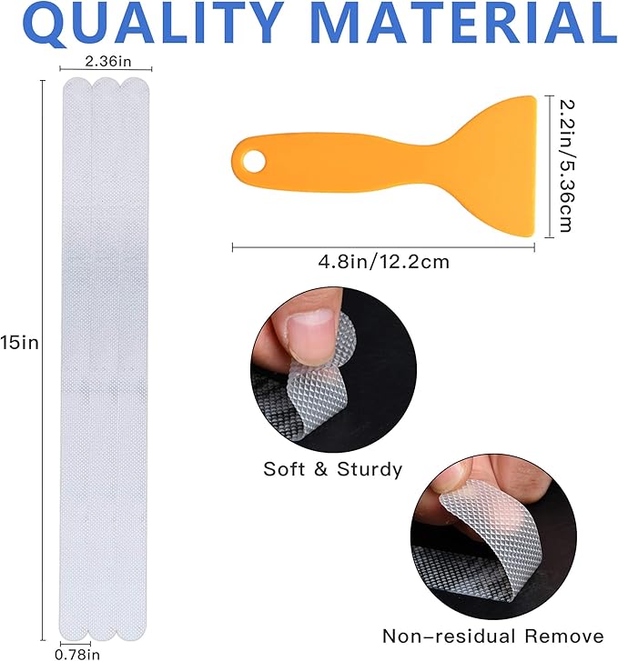 Supkiir Bathtub Non Slip Stickers, 24 PCS Anti Slip Adhesive Shower Treads with Scraper for Bath, Tub, Shower, Pool, Stairs, Ladders, Kitchen, 15’’