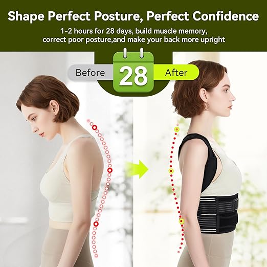 Posture Corrector for Women & Men, Breathable Full Back Brace Support for Hunchback, Adjustable Invisible Shoulder Straightener for Upper & Lower Back Pain Relief, Daily Wear for Office & Home