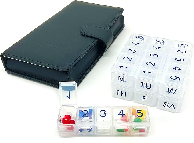 e-Pill 5 Times a Day x 7 Day Compact Weekly Pill Organizer, Vitamin and Medicine Pill Box - with Discreet Case