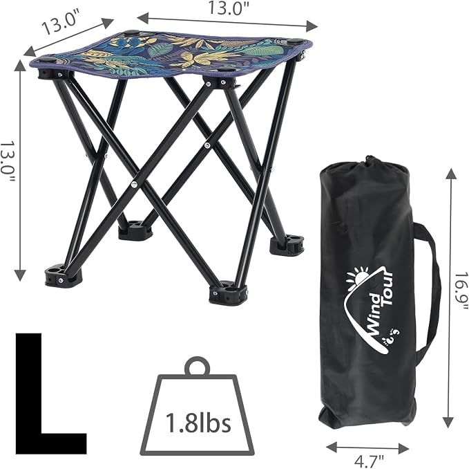 Wind Tour Portable Folding Camping Stool Outdoor Camping Lightweight Samll Chair for Fishing Hiking Gardening and Beach with Carry Bag (13.0”X13.0” Large Blue -1)