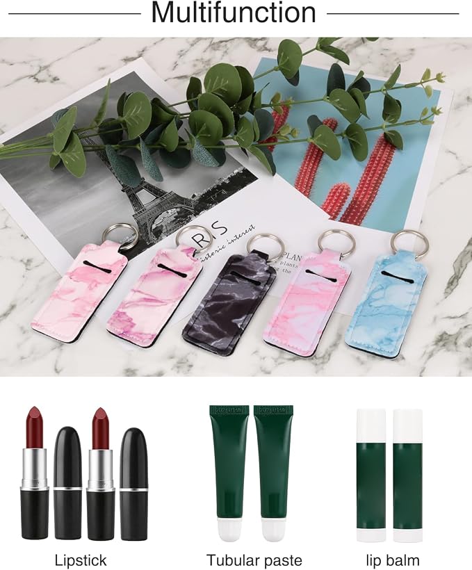 Meiiy Chapstick Holder Keychain Lip Balm Holder Lipstick Sleeve Pouch Lip Gloss Holder Stocking Stuffers Gift for Women