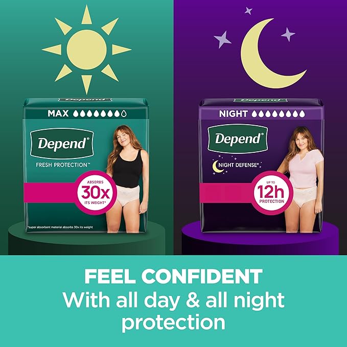 Depend Fresh Protection Adult Diapers, Incontinence & Postpartum Bladder Leak Underwear for Women, Disposable, Maximum, Extra-Large, Blush, 26 Count, Packaging May Vary