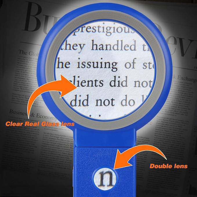 Magnifying Glass with Light and Stand, Foldable Handheld Magnifying Glass 18 LED Illuminated Lighted Magnifier for Macular Degeneration, Seniors Reading, Close Work, Coins, Jewelry Blue