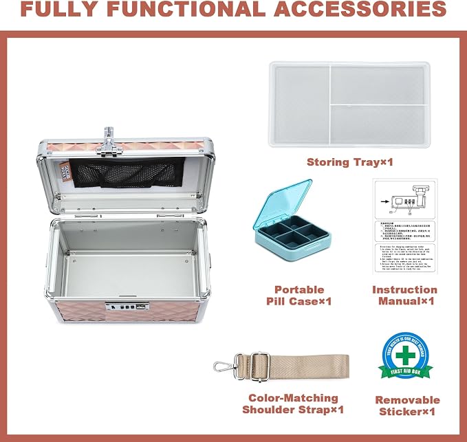 Storage Lock Box with Combination Lock, Lockable Medicine Storage Box, Empty First Aid Box, Security Lock Box, Multipurpose Locking Box for Home and Outdoor Use (Champagne, Small)