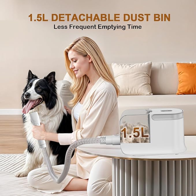 Dog Grooming Vacuum, Dog Grooming Kit, 3 Suction Modes Dog Brush Vacuum with 5 Pet Grooming Tools (Cream)