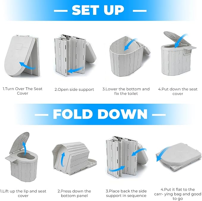 Portable Toilet for Adults, Foldable Plastic Toilet, with Lid and Paper Holder Travel Porta Potty for Adults Camping, Hiking, RV, Fishing, Beach, Road Trip, Truck, Hunting