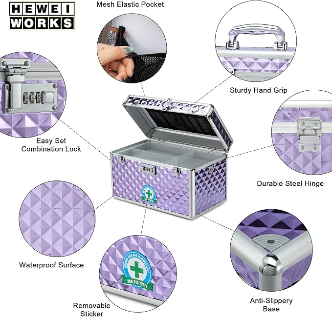 Storage Lock Box with Combination Lock, Lockable Medicine Storage Box, Empty First Aid Box, Security Lock Box, Multipurpose Locking Box for Home and Outdoor Use（X-Large,Purple）