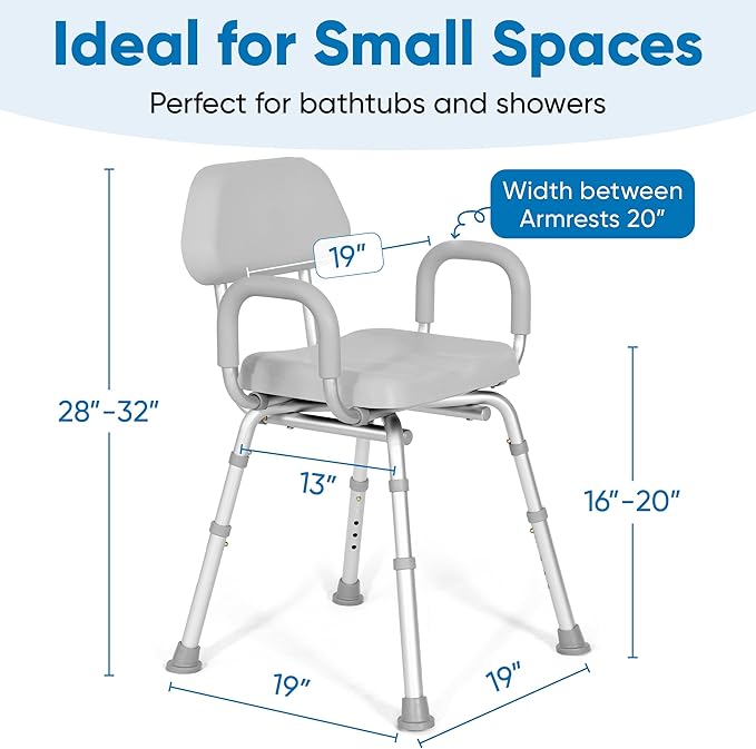 Platinum Health Shower Chair, Bath Chair, Padded with Armrests, Comfortable(tm) Deluxe Shower Chair. Institutional Quality. (Gray)