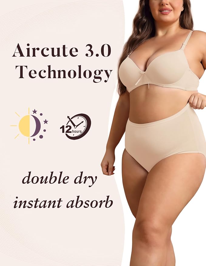 AIRCUTE Washable Urinary Incontinence Protective Underwear for Women Leak Proof Absorbent Reusable Panties 60ML 1 Pack (Beige, 2X-Large)