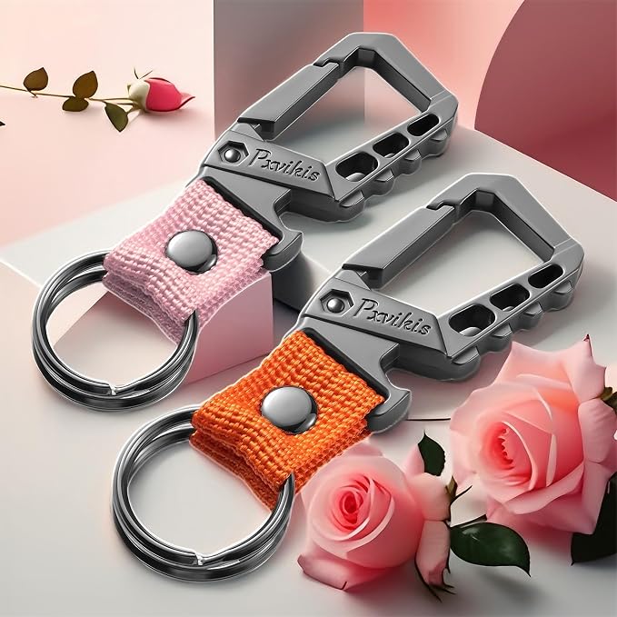 Metal heavy duty key chain carabiner clip bottle opener wrist lanyard ring car key fob unisex for men and women