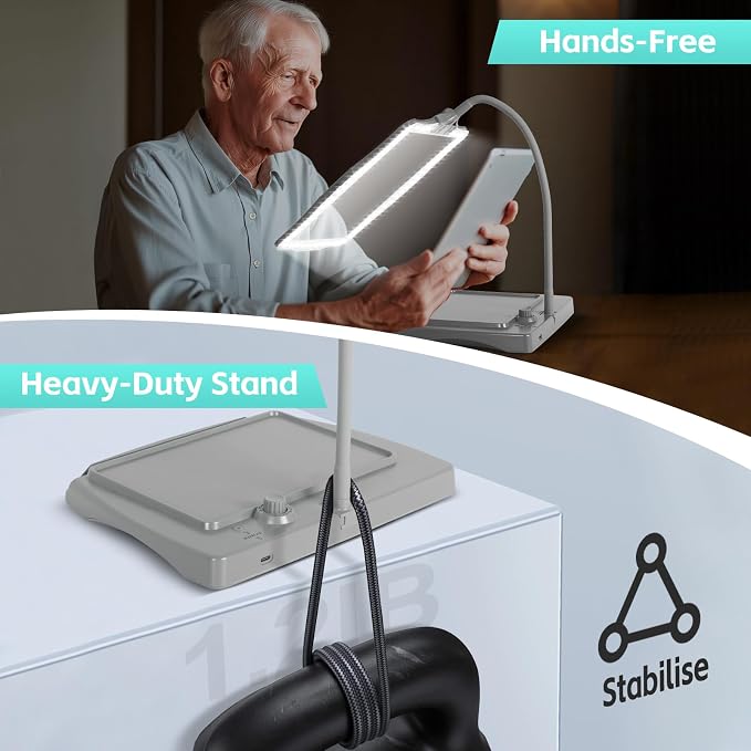 Magnifying Glass with Light and Stand 50 Ultra-Bright LEDs Grey | Large Magnifying Lamp with Light Magnifying Glass on Stand Hand-Free with 360° Flexible Gooseneck for Close Work Reading