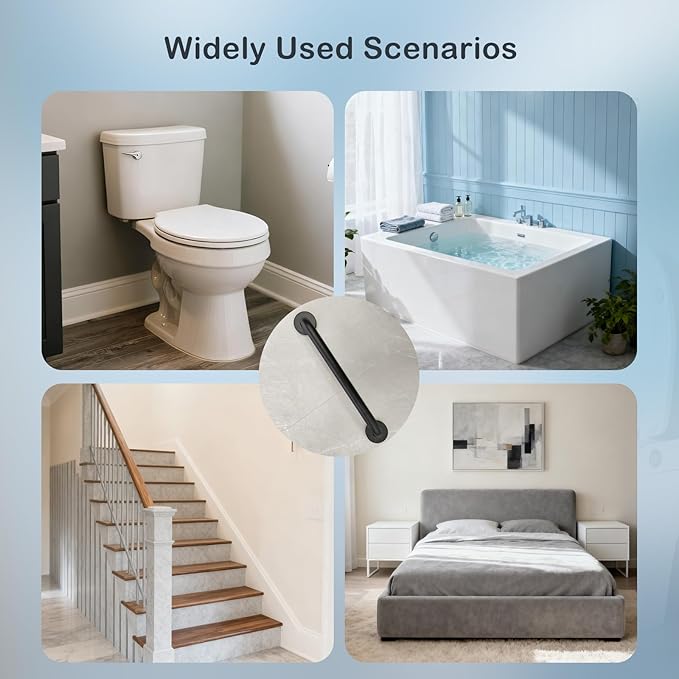 18 Inch Handicap Grab Bars, 2 Pack Stainless Steel Grab Bar for Bathtubs and Showers, Wall Mount Safety Shower Grab Bars for Seniors Injury Elderly, Matte Black Knurled