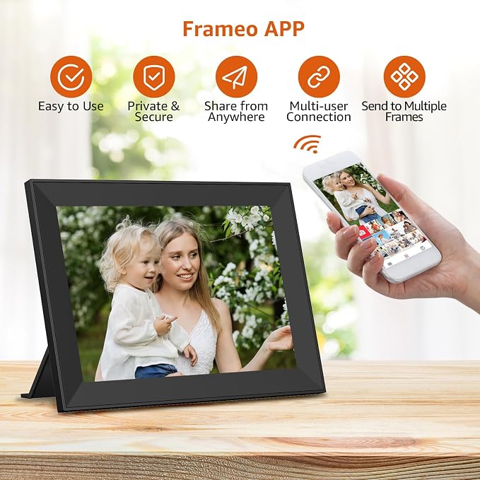 FRAMEO Digital Picture Frame WiFi 10.1 inch Digital Photo Frame Auto-Rotate | Slideshow Electronic Picture Frame HD IPS Touch Screen,Great, Easy to Set up and use Share Photos/Videos Best Gift