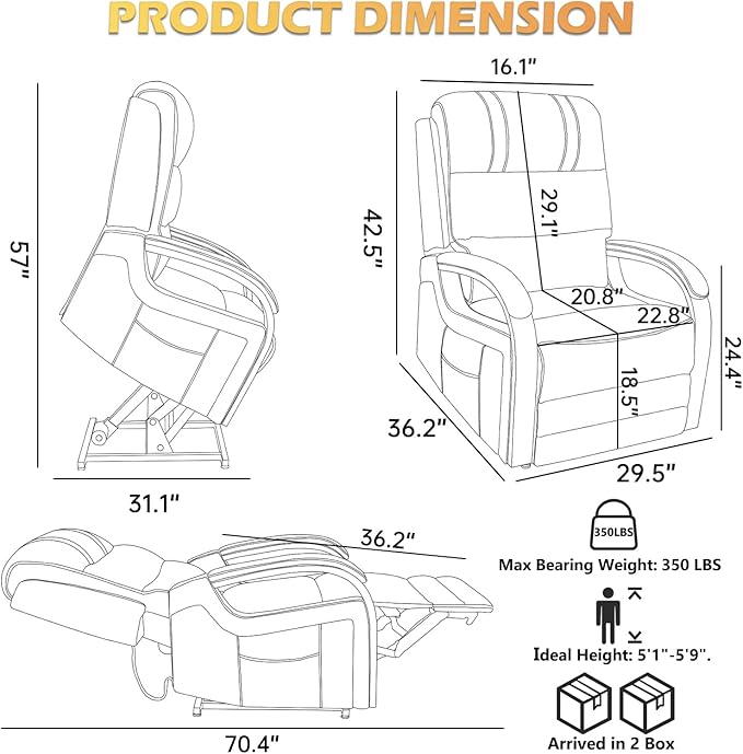 Trustyue Power Lift Recliner Chair, 180° Lay Flat Recliner, Lift Chair with Massage and Heat, Standing Assistance, Infinite Position Reclining, Living Room Chair for Elderly People (Blue1)