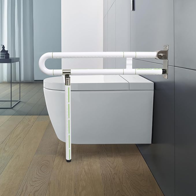 29.5 Inch Toilet Grab Bar - CALEPTONG Foldable Toilet Safety Rails for Seniors, Flip-Up Handicap Grab Bars with Anti-Slip Texture Grip for Elderly, Pregnant, Disable, Injury