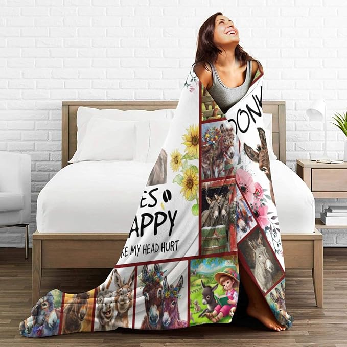 Donkey Blanket Soft Cozy Donkey Plush Throw Blanket Farm Donkey Stuff Decor Warm Lightweight Animal Flannel Fleece Blanket Giftsfor Lover Girls Kids Boys Women Adults Bed Travel 60"x80"