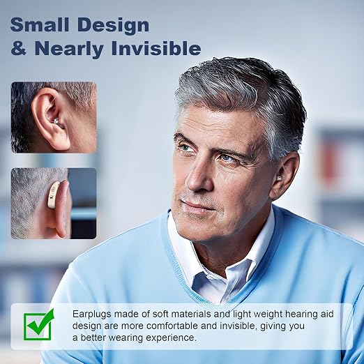 OTC Hearing Aids Rechargeable for Seniors, Lightweight Hearing Amplifiers for Adults with Intelligent Noise Reduction, Portable Behind-the-Ear Hearing Aid Headphones Comfortable Wearing