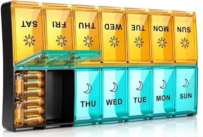 Mossime XL Large Daily Pill Organizer 2 Times a Day, Extra 7 Day Pill Box Am Pm, Weekly Day Night Vitamin Holder, Medicine Organizer, Big Pill Container, Medication Dispenser 14 Compartments