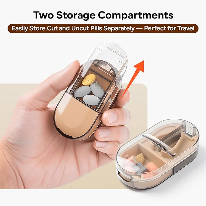 Daviky Pill Cutter Splitter with Removable Silicone Pad, Safe and Precise Cutting for Large, Small & Tiny Pills, Vitamins and Tablets, Stainless Steel Blade, Travel Size, BPA Free