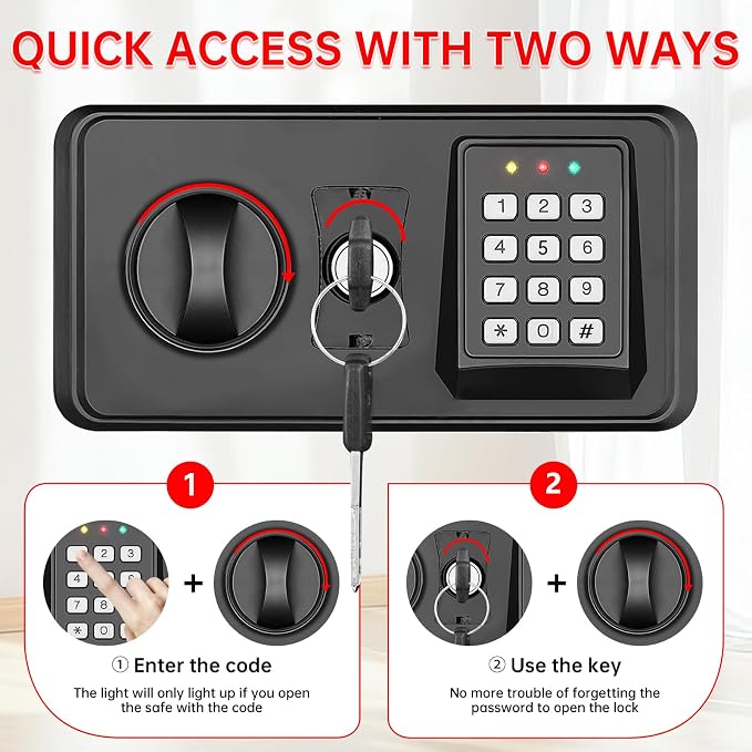 1.3 Cuft Small Fire Safe for Home Use, Anti-theft Fire Proof Safe Box with Digital Keypad, Spare Keys and Removable Shelf, Security Safes Fireproof Waterproof for Document Money Valuables