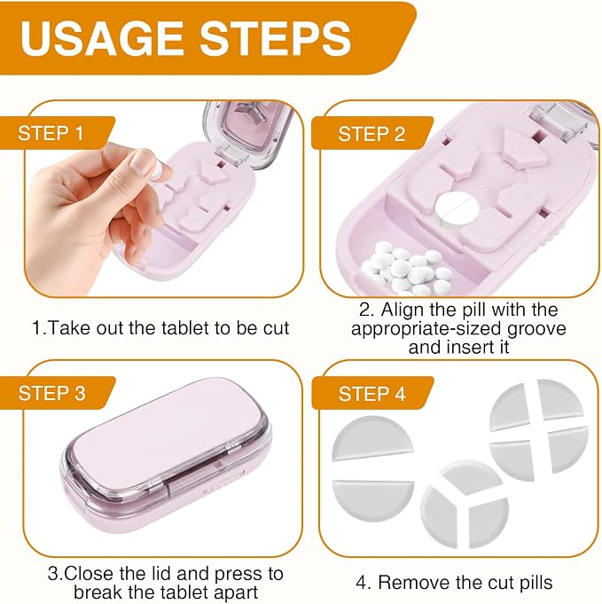 2PCS Portable Pill Cutter Splitter, 1/2 1/3 1/4 Pill Cutter Splitter for Small and Tiny Pills with Storage Box