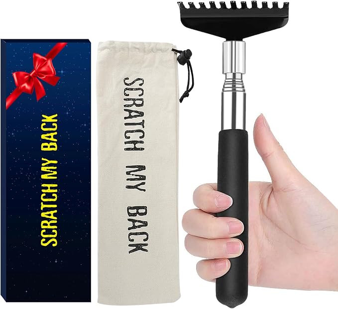Extra Long Back Scratcher for Adults & Seniors - 31.5 Inch Telescoping Stainless Steel, Portable Itch Relief Tool for Hard to Reach Spots with Canvas Storage Bag