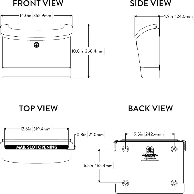 Architectural Mailboxes Princeton™ Locking, Wall-Mounted Mailbox for Outside, Metal Galvanized Steel Medium Mail Box with Lock and Key Drop Box, Black (Pack of 2)