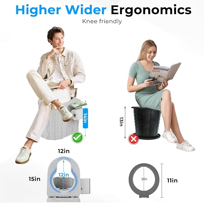 Portable Toilet for Adults, Foldable Plastic Toilet, with Lid and Paper Holder Travel Porta Potty for Adults Camping, Hiking, RV, Fishing, Beach, Road Trip, Truck, Hunting