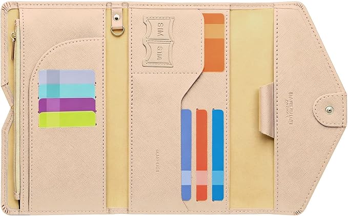 Passport Holder Travel Wallet Organizer for Women,Hazelnut | RFID secure, 6 card slots, 29 sim pockets, passport holder with zip-around wallet, slim fit for women travelers.