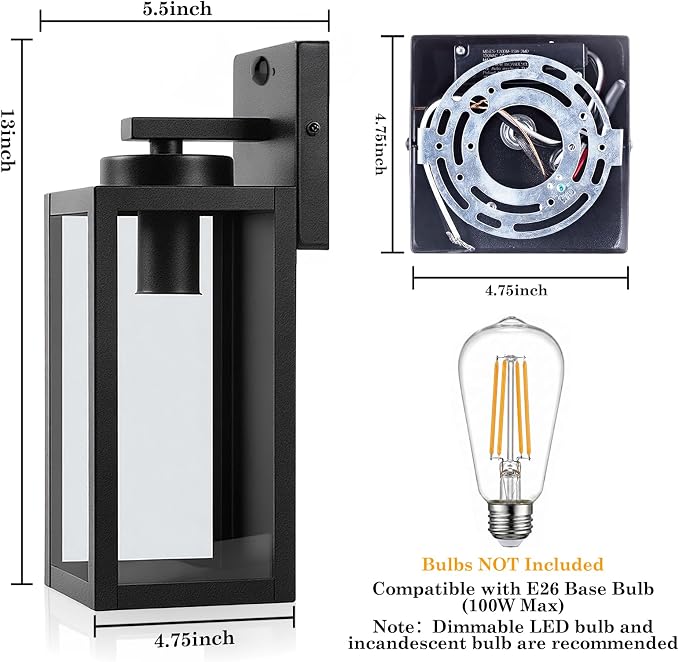 Upgraded Motion Sensor Outdoor Wall Lights, Matte Black, 2-Pack | 3 Lighting Modes, Rust-Resistant, Quick & Easy Installation, Waterproof & Weatherproof, Thick Clear Glass & Durable Metal
