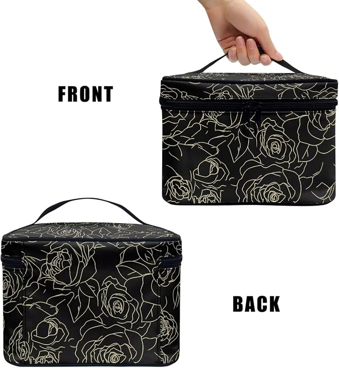 Rose Flowers Large Travel Toiletry Bag for Women Makeup Bags, Line Drawing Roses Floral Dopp Kit Portable Cosmetic Organizer for Toiletries
