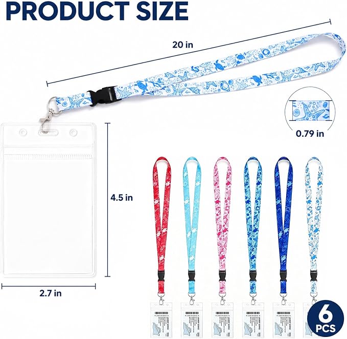 6 Pack Cruise Lanyard for Ship Cards, Cruise Essentials 2026, Starfish | Detachable Lanyards with Waterproof ID Badge Holders, Cruise Must Have for Carnival, Royal Caribbean, NCL