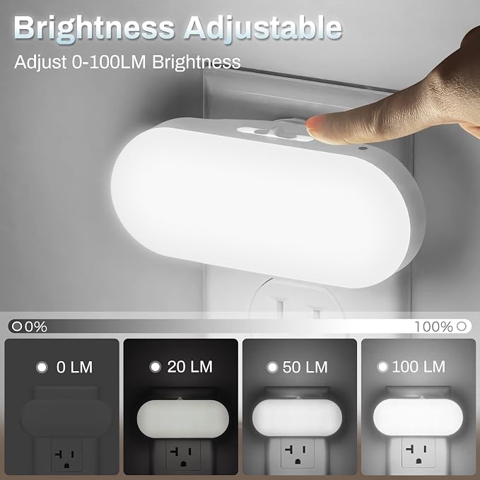 Led Night Light,Night Lights Plug into Wall,Dusk to Dawn Sensor | 1W 5000K Dimmable Night Light from 0LM to 100LM, Night Light for Bathroom Hallway Bedroom Kids Room Stairway