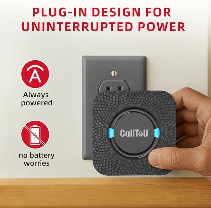 CallToU Caregiver Pager Wireless Call Button for Elderly at Home, 500+ ft Open Area Long Range Through Walls, 3 Plug-in Receivers and 2 Waterproof SOS Buttons, Home Nurse Call System