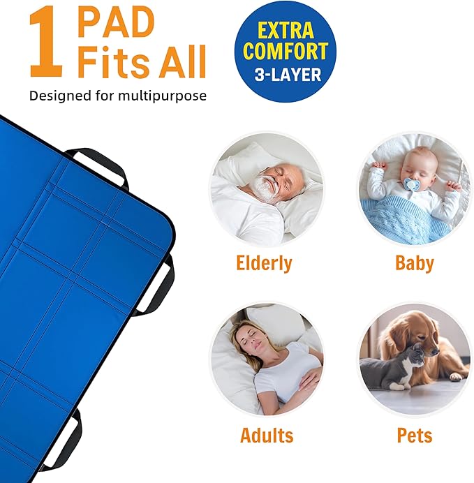 Upgraded 3-Layer Comfort Positioning Bed Pad with Handles Washable Waterproof Transfer Board for Turning Moving Patient Inconvenience Care Transfer Sheet, 60"x40", Extra Large, Ocean Teal