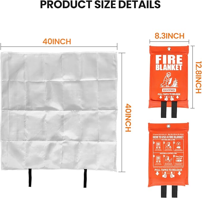 Emergency Fire Blanket 4 Pack 40"x40", Essential Fire Safety Blanket for Kitchen Home Garage Car Fireplace RV Camping
